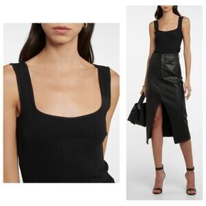 Vince Ribbed Knit Cotton Blend Crop Top Size Large Black Stretch